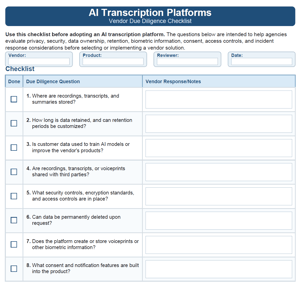 Fillable AI Transcription Platforms Vendor Due Diligence Checklist